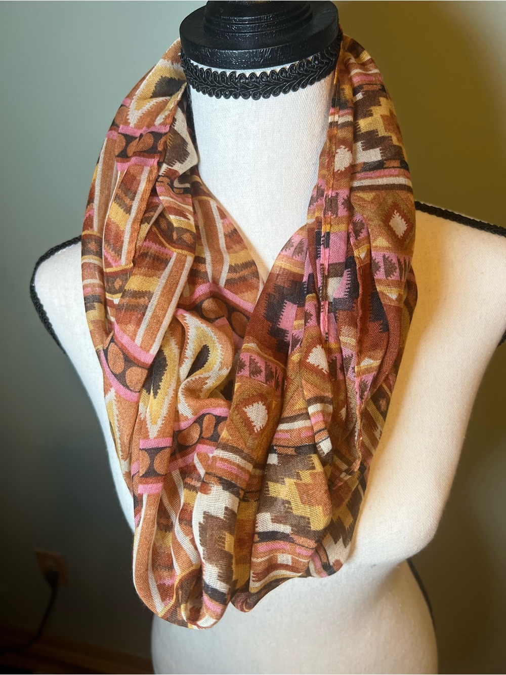 Brown & Pink Southwestern Print Infinity Scarf